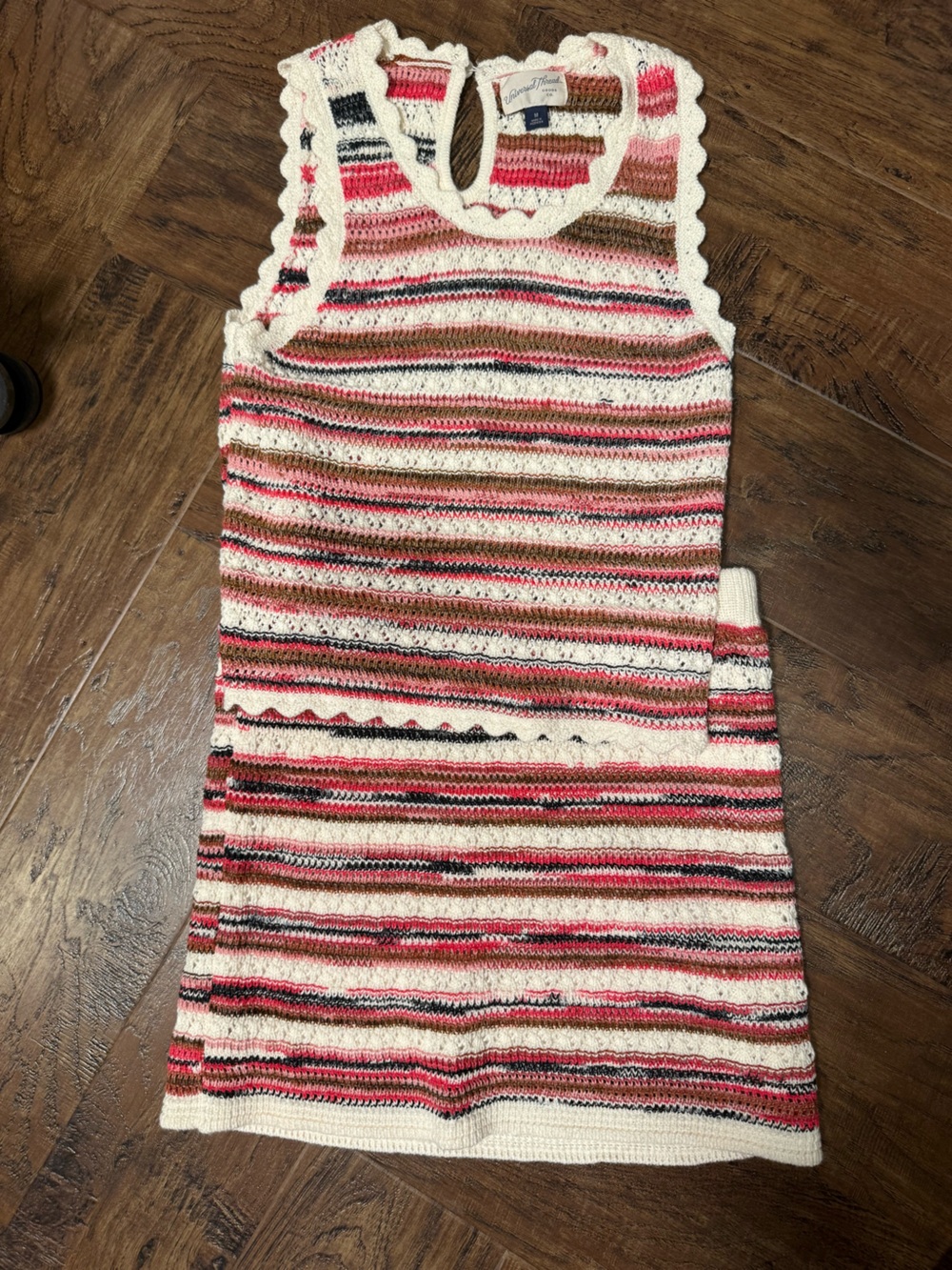 Universal Thread Cream, Pink, Red & Brown Striped Knit Kids Dress